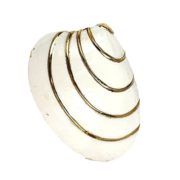 Retro Enamel Shell Vintage White Gold Shell Brooch Pin - Picture 2 of 7